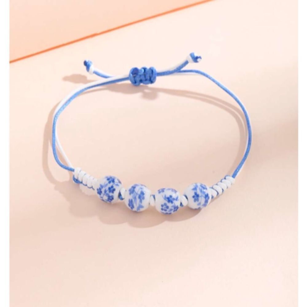 Floral Beaded Charm Rope Bracelet